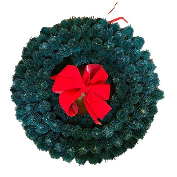 Artificial Green Pine Wreath With Red Bow 24" Diameter Christmas Decoration - Picture 6 of 6